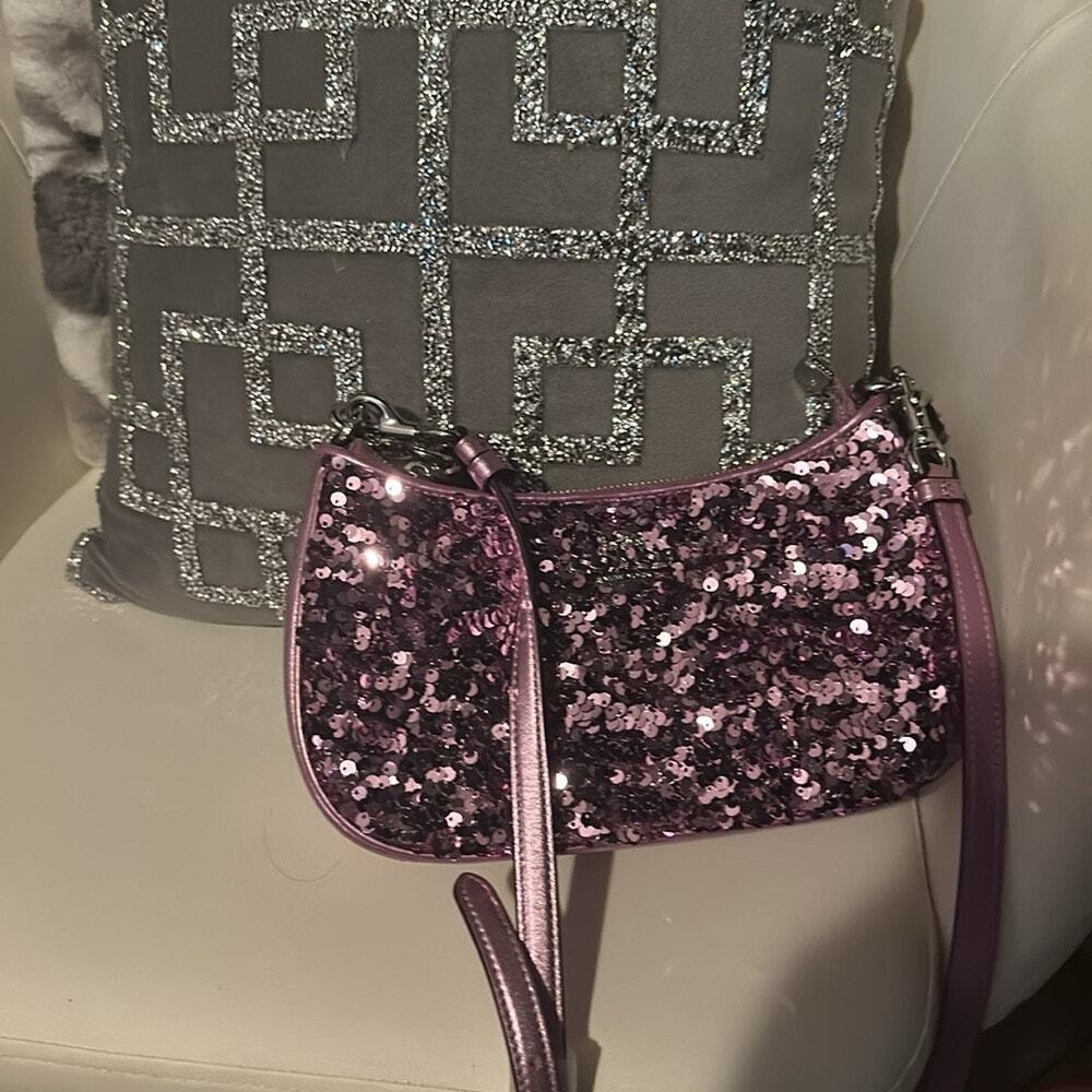 NWT Coach Teri Bag Purple Sequin w/ Silver Hardware - Picture 7 of 8
